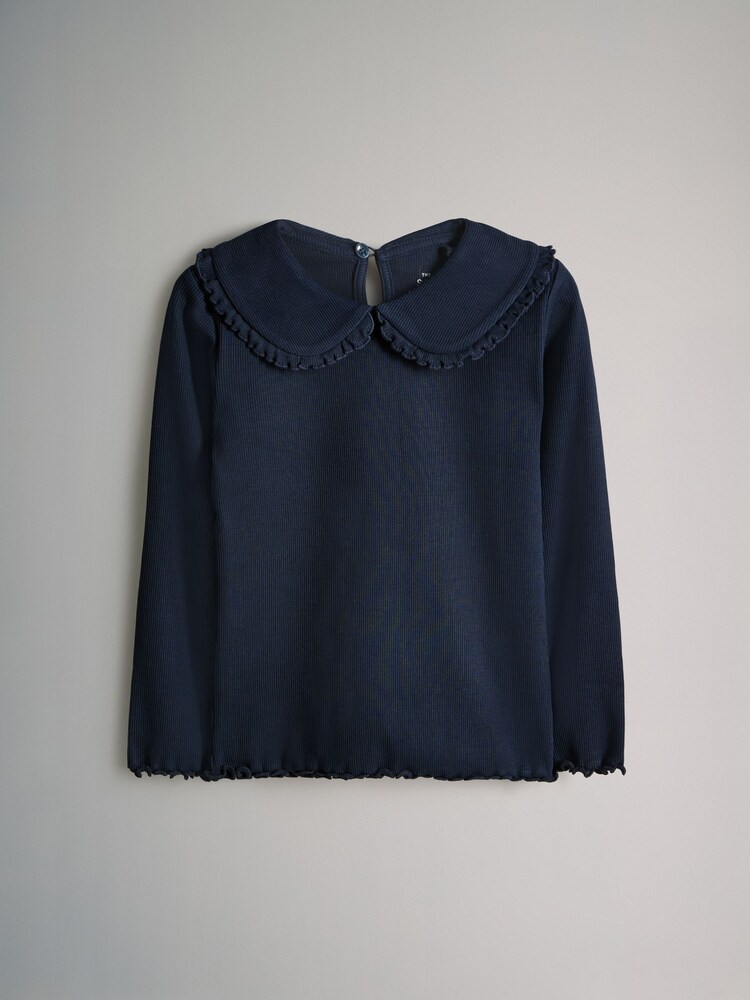 The Set Navy/Dark Red/Cream 3 Pack Long Sleeve Collar Ribbed Tops - Image 2 of 6