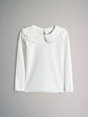 The Set Navy/Dark Red/Cream 3 Pack Long Sleeve Collar Ribbed Tops - Image 4 of 6