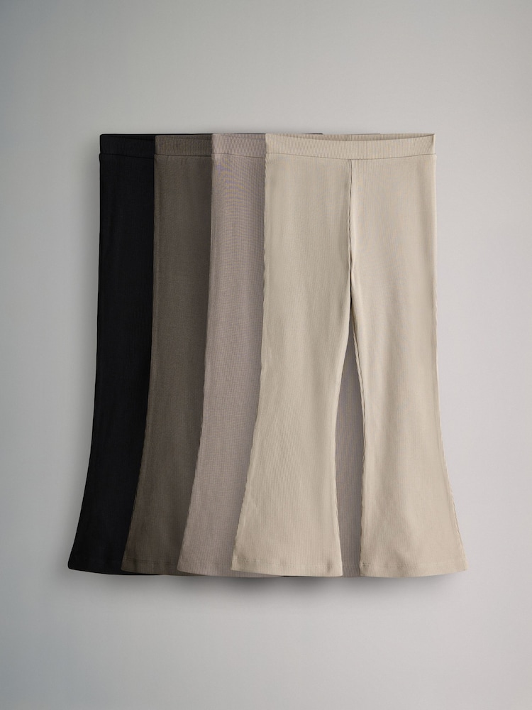 The Set Black/Brown Black/Brown/Taupe Brown/Oatmeal 4 Pack Flared Ribbed Leggings - Image 1 of 7