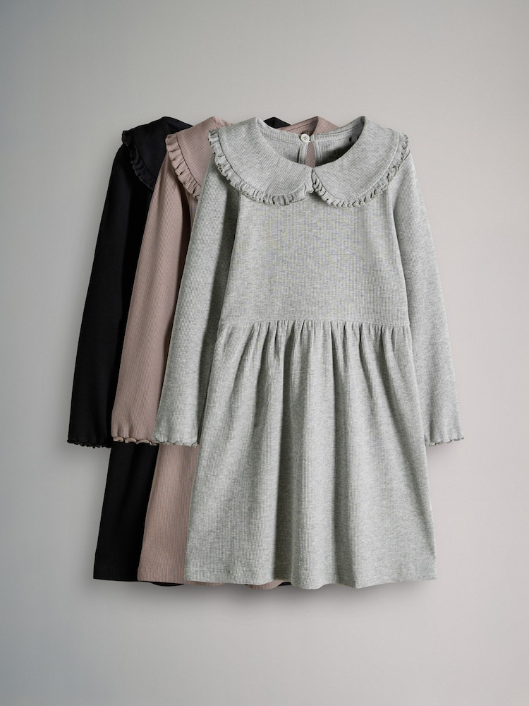 The Set Multi 3 Pack Collared Ribbed Long Sleeve Dresses - Image 1 of 6