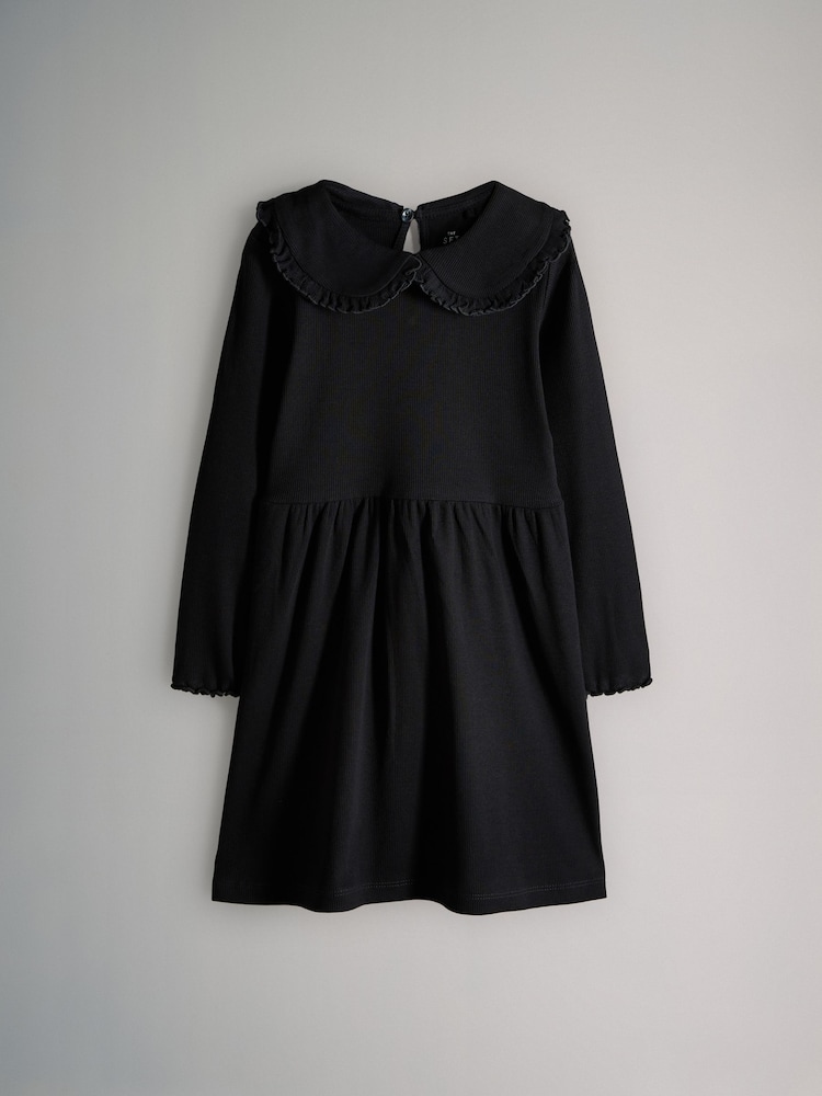 long sleeve black peter pan collar dress Allegra K Women's Vintage Peter Pan Collar Contrast Half Placket Long Sleeve A-Line Swing Short Dress, Size: Medium, Black
