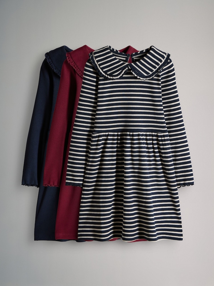 The Set Multicoloured 3 Pack Collared Ribbed Long Sleeve Dresses - Image 2 of 12