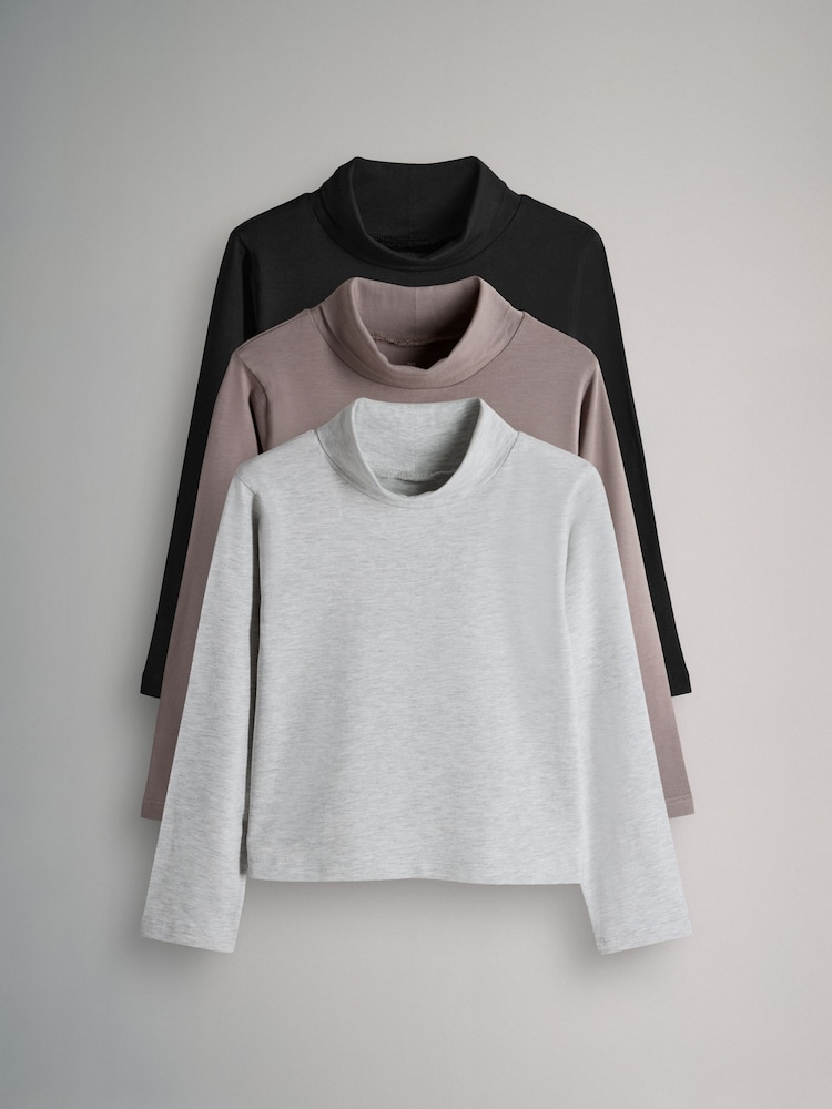 Schwarz/Grau - The Set 3 Pack Long Sleeve Roll Neck T Shirts - Bild 2 von 6
