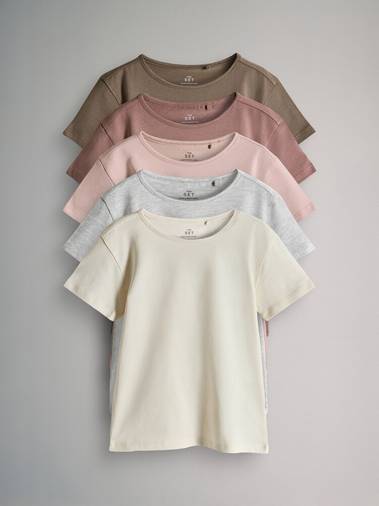 The Set Pink/Stone 5 Pack Short Sleeve Crew Neck T-Shirts - Image 2 of 13