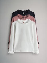 The Set Blue/Pink 3 Pack Long Sleeve Frill Neck T Shirts - Image 1 of 6