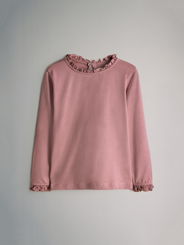 The Set Blue/Pink 3 Pack Long Sleeve Frill Neck T Shirts - Image 2 of 6