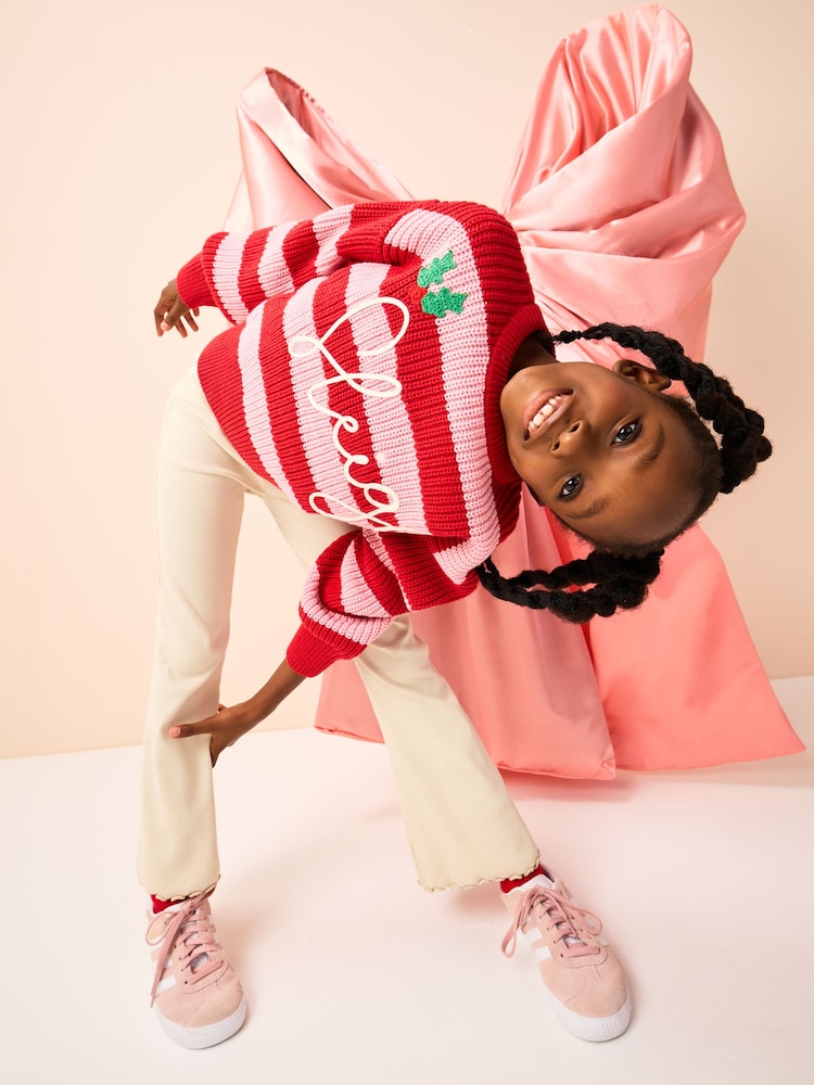 Red/Pink Sleigh Stripe Christmas Jumper (3-16yrs) - Image 3 of 3