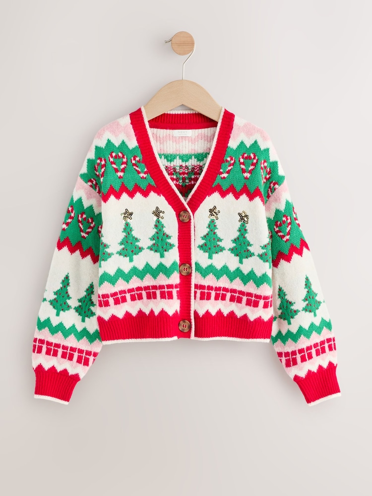 Red Christmas Tree Cardigan (3-16yrs) - Image 1 of 4