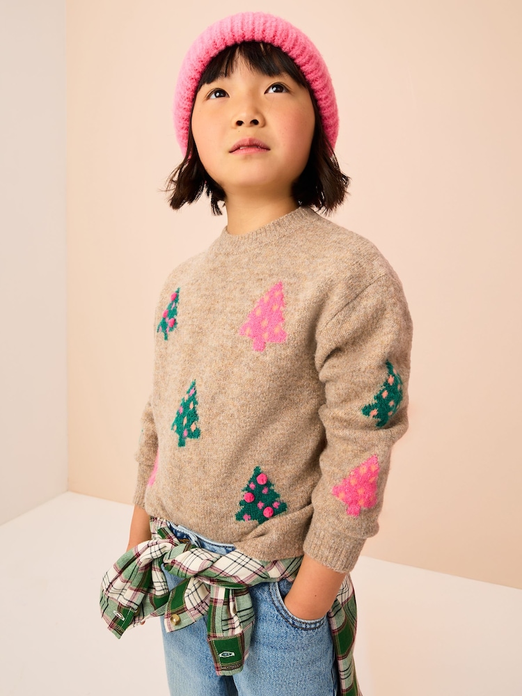 Oatmeal Christmas Tree Jumper (3-16yrs) - Image 1 of 2