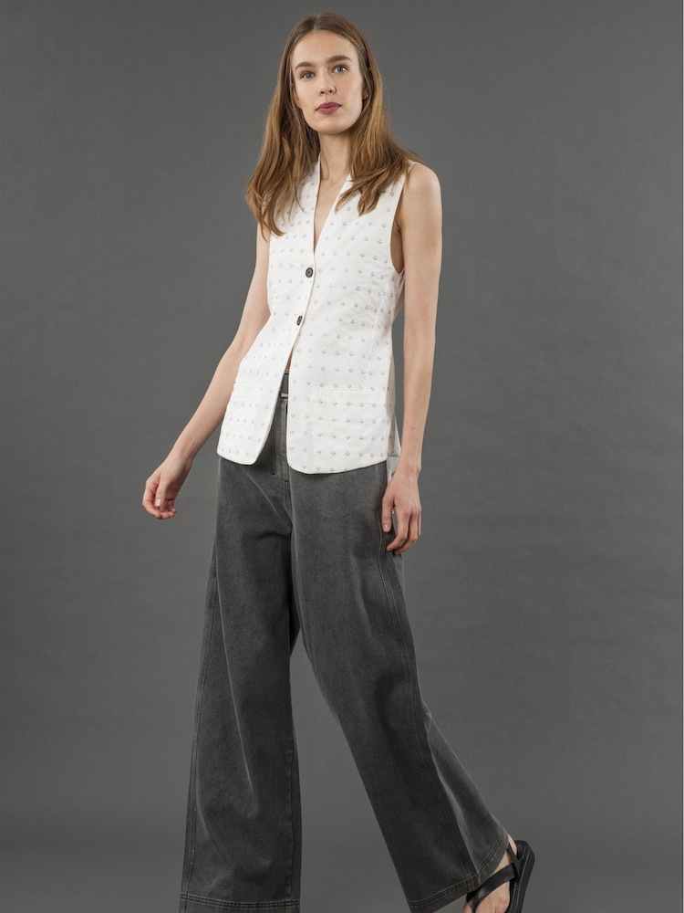 Religion White Fleet Waistcoat Top With Sequin Beading - Image 2 of 6