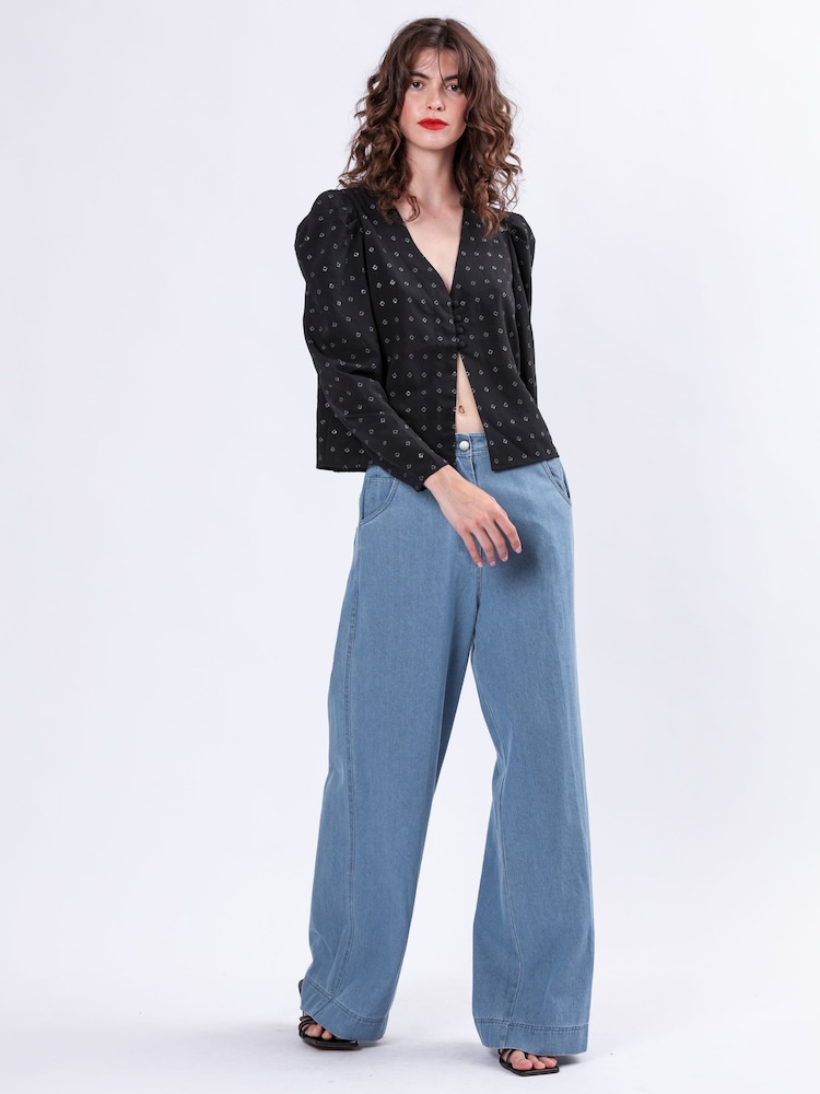 Religion Black Fleet Puff Sleeve Blouse With Sequins - Image 2 of 6 Religion Black Fleet Puff Sleeve Blouse With Sequins - Image 2 of 6
