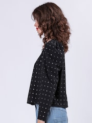 Religion Black Fleet Puff Sleeve Blouse With Sequins - Image 3 of 6