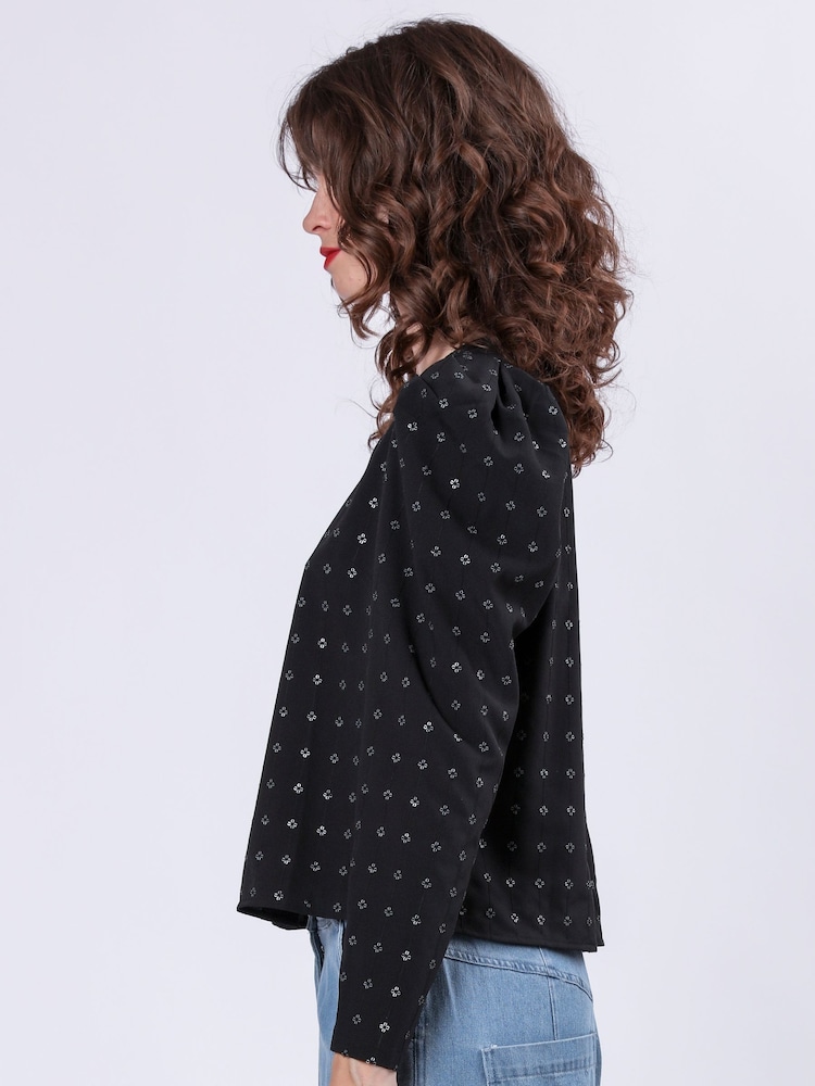 Religion Black Fleet Puff Sleeve Blouse With Sequins - Image 3 of 6