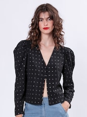Religion Black Fleet Puff Sleeve Blouse With Sequins - Image 4 of 6