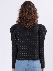 Religion Black Fleet Puff Sleeve Blouse With Sequins - Image 5 of 6