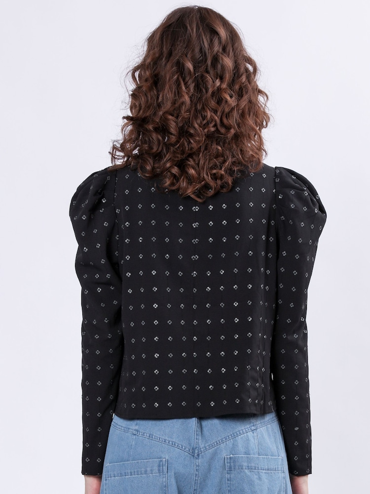 Religion Black Fleet Puff Sleeve Blouse With Sequins - Image 5 of 6
