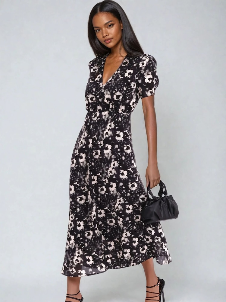Religion Black Isabel Tea Dress In Dark Floral Print - Image 1 of 6