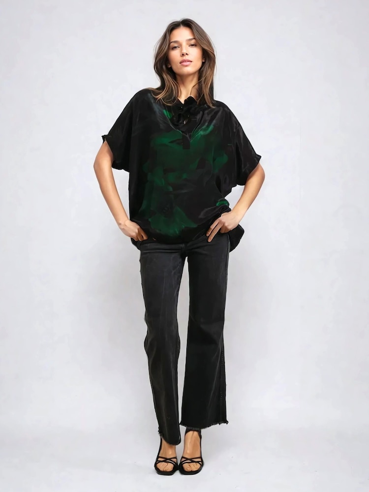 Religion Green Valeria Blouse With Tie Neck And Floral Placement Print - Image 2 of 6