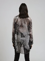 Religion Black Tanzanite Oversized Shirt In Metallised Fibre Palm Print With Tassels - Image 3 of 6