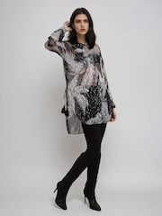 Religion Black Tanzanite Oversized Shirt In Metallised Fibre Palm Print With Tassels - Image 5 of 6