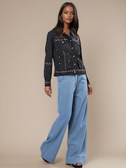 Religion Black Granite Denim Style 100% Cotton Jacket With All Over Studs - Image 1 of 6