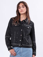 Religion Black Granite Denim Style 100% Cotton Jacket With All Over Studs - Image 5 of 6