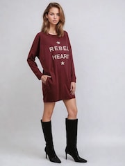 Religion Red Rebel Tunic 100% Cotton Dress With Rebel Slogan And Beading - Image 3 of 5