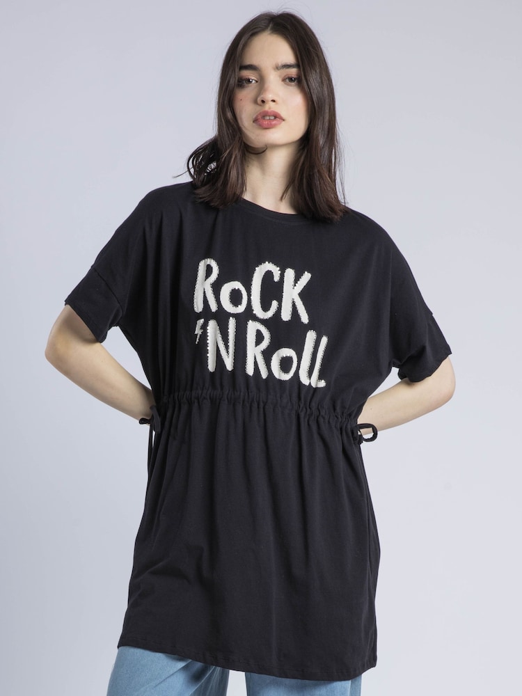 Religion Black Heart 100% Cotton Dress With Slogan Rock N Roll And Beading - Image 1 of 5