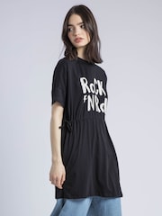 Religion Black Heart 100% Cotton Dress With Slogan Rock N Roll And Beading - Image 3 of 5