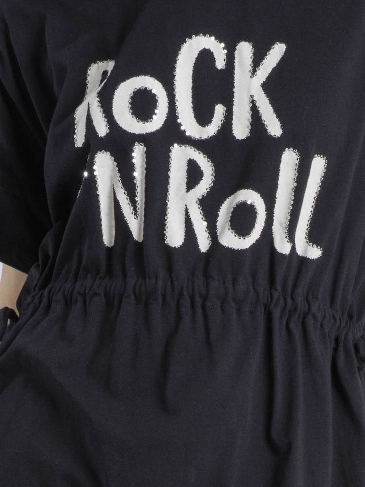 Religion Black Heart 100% Cotton Dress With Slogan Rock N Roll And Beading - Image 5 of 5