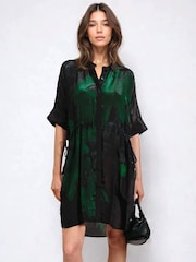 Religion Green Jade Tunic Dress With Large Pink Floral Placement Print - Image 1 of 6