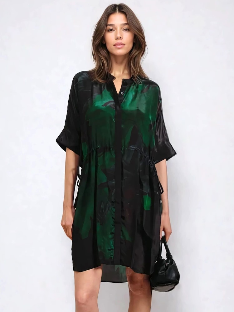 Religion Green Jade Tunic Dress With Large Pink Floral Placement Print - Image 1 of 6