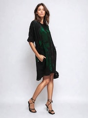 Religion Green Jade Tunic Dress With Large Pink Floral Placement Print - Image 2 of 6