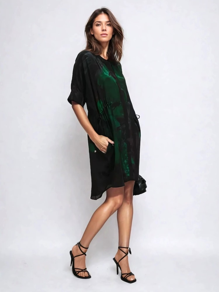 Religion Green Jade Tunic Dress With Large Pink Floral Placement Print - Image 2 of 6