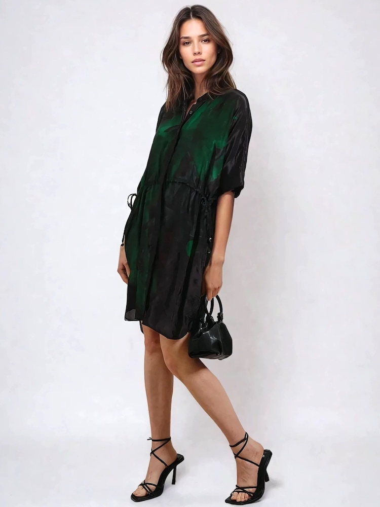 Religion Green Jade Tunic Dress With Large Pink Floral Placement Print - Image 3 of 6