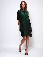 Religion Green Jade Tunic Dress With Large Pink Floral Placement Print - Image 6 of 6
