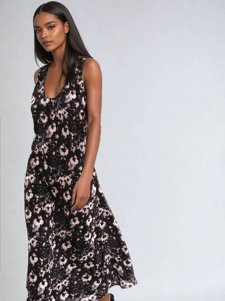Religion Black Element Bias Cut Maxi Slip Dress In Linen Mix - Image 1 of 6