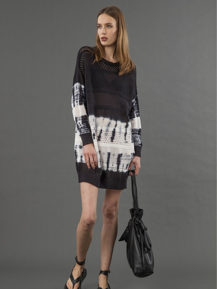 Religion Black Spinel Tie Dye Knitted Tunic 100% Cotton Dress - Image 2 of 6