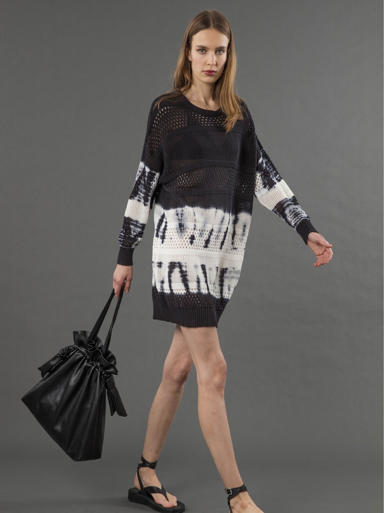 Religion Black Spinel Tie Dye Knitted Tunic 100% Cotton Dress - Image 6 of 6
