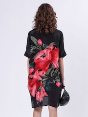 Religion Red Jade Tunic Dress With Large Pink Floral Placement Print - Image 3 of 6