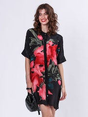 Religion Red Jade Tunic Dress With Large Pink Floral Placement Print - Image 5 of 6