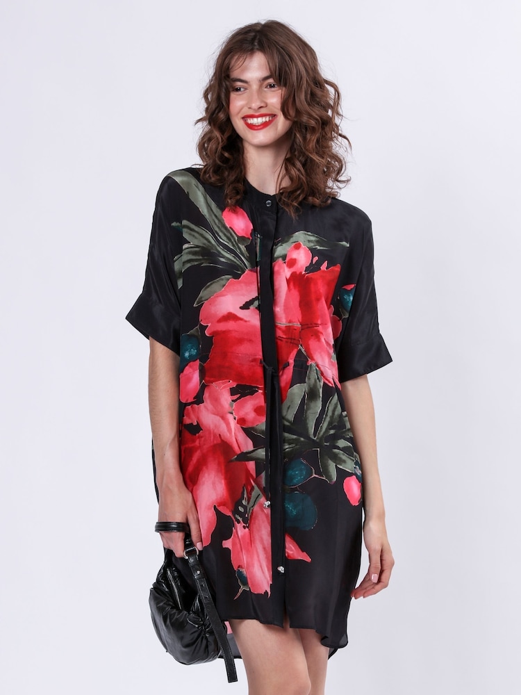 Religion Red Jade Tunic Dress With Large Pink Floral Placement Print - Image 5 of 6