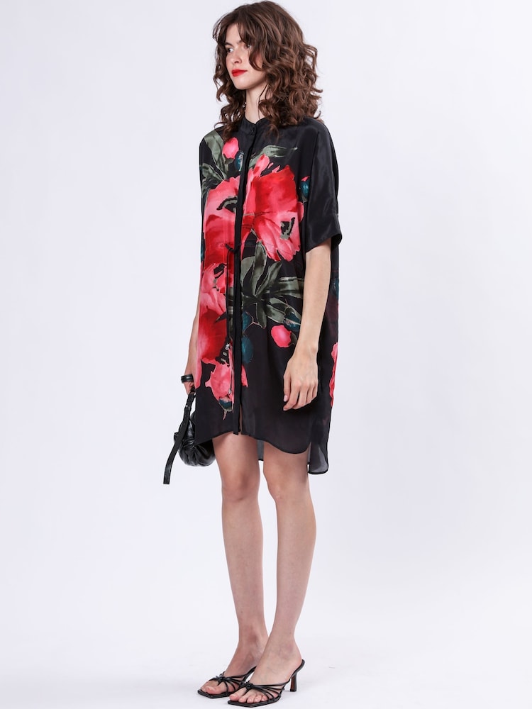 Religion Red Jade Tunic Dress With Large Pink Floral Placement Print - Image 6 of 6