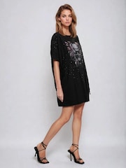 Religion Black Topaz Jersey Tunic 100% Cotton Dress With Skull And Beading - Image 4 of 6