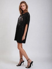 Religion Black Topaz Jersey Tunic 100% Cotton Dress With Skull And Beading - Image 5 of 6