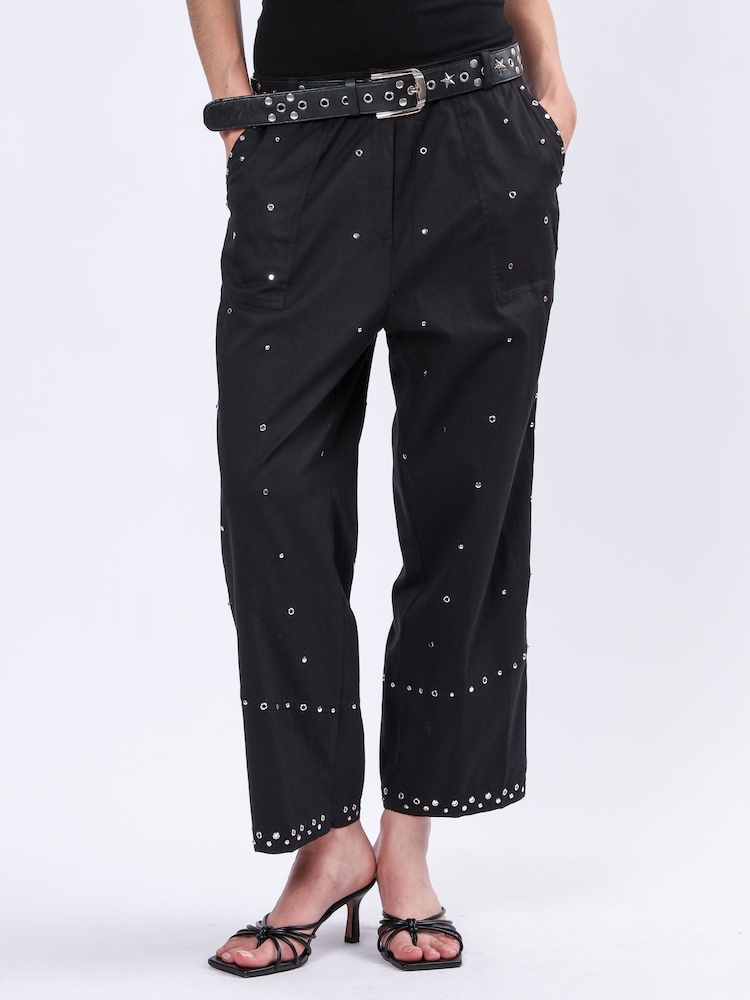 Religion Black Granite 100% Cotton Trousers With All-Over Studs - Image 2 of 6