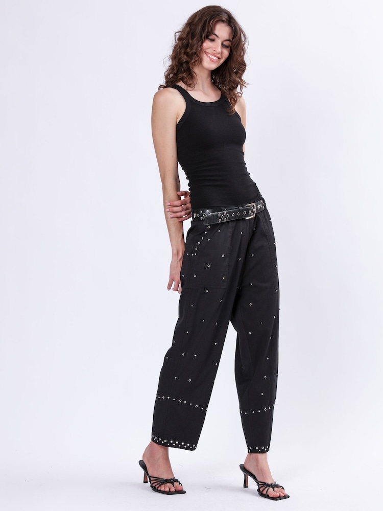 Religion Black Granite 100% Cotton Trousers With All-Over Studs - Image 5 of 6