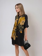 Religion Yellow Jade Tunic Dress With Large Pink Floral Placement Print - Image 2 of 6