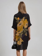 Religion Yellow Jade Tunic Dress With Large Pink Floral Placement Print - Image 4 of 6