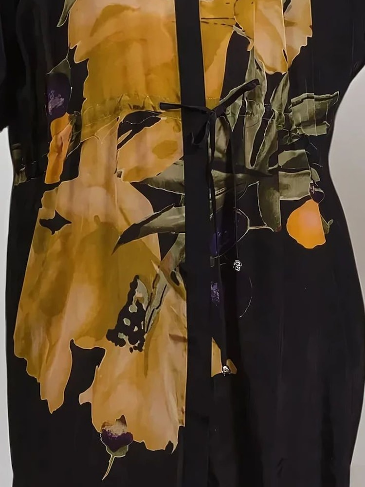 Religion Yellow Jade Tunic Dress With Large Pink Floral Placement Print - Image 6 of 6